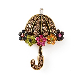Colorful Rhinestone Flower Brooch Pin, Cute Alloy Badge for Backpack Clothes, Antique Golden