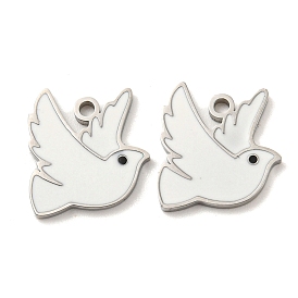 316 Surgical Stainless Steel Charms, with Enamel, Pigeon Charm, Stainless Steel Color
