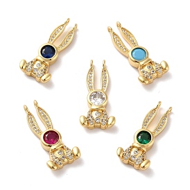 Rack Plating Brass Micro Pave Cubic Zirconia Pendants, Cadmium Free & Lead Free, Real 18K Gold Plated, Rabbit