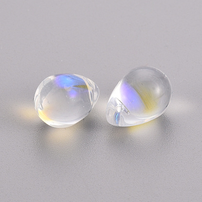 Transparent Spray Painted Glass Beads, AB Color Plated, Teardrop