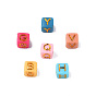 Plating Acrylic Beads, Golden Metal Enlaced, Horizontal Hole, Cube with Letter
