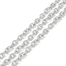 304 Stainless Steel Cable Chains, Unwelded, with Spool, Textured Oval