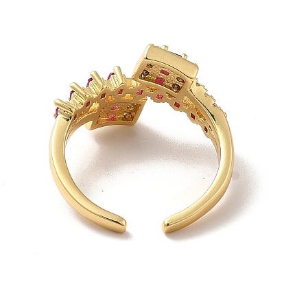 Anillo de puño abierto con rectángulo de circonita cúbica, Anillo ancho chapado en oro real 18k para mujer.