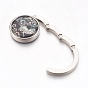 Zinc Alloy Bag Hanger Purse Hooks, with Shell Cabochons and Glass, Flat Round