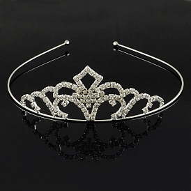 Fashionable Wedding Crown Rhinestone Hair Bands, Headpiece, Bridal Tiaras, with Iron and Brass Base, 120mm