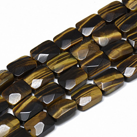 Natural Tiger Eye Bead Strands, Faceted, Rectangle