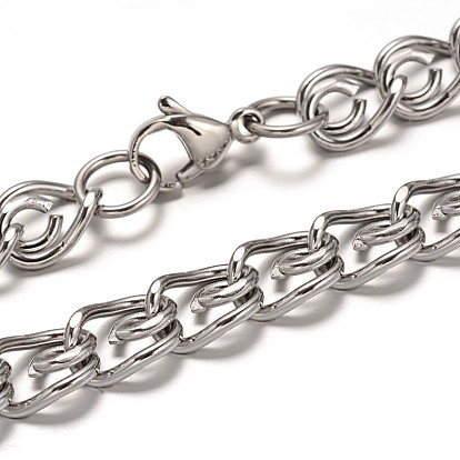 304 Stainless Steel Twisted Chain Necklaces, with Lobster Clasps, Faceted, 19.68 inch(50cm), 9mm