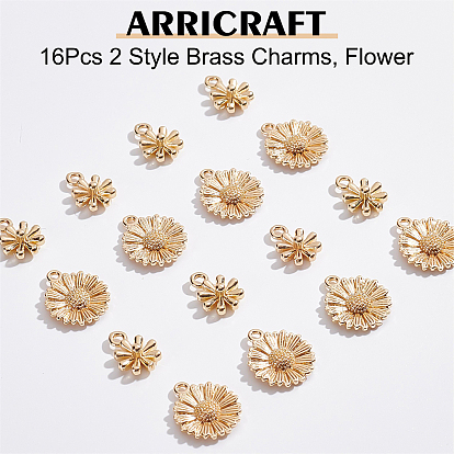 ARRICRAFT 16Pcs 2 Style Brass Charms, Flower