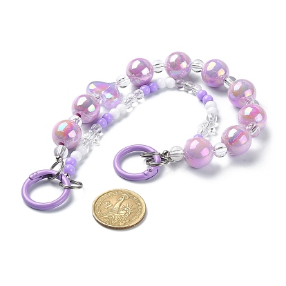 Acrylic Heart Beaded Mobile Straps, Multifunctional Chain, with Alloy Spring Gate Ring