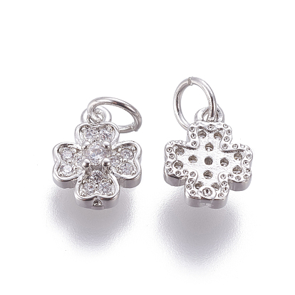 Brass Micro Pave Cubic Zirconia Charms, Flower