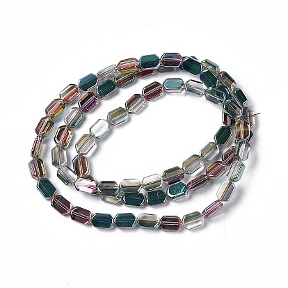 Electroplate Glass Beads Strands, Half Rainbow Plated, Rectangle