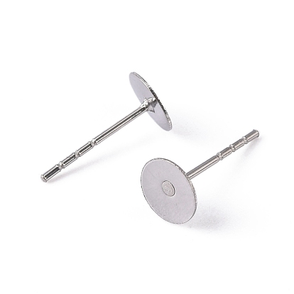 316 Surgical Stainless Steel Flat Round Blank Peg Stud Earring Settings, Tray: 6mm, 12x6mm, Pin: 0.8mm