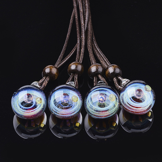 Handmade Lampwork Pendants, Galaxy Universe Ball, with Two Color Small Ball Inside