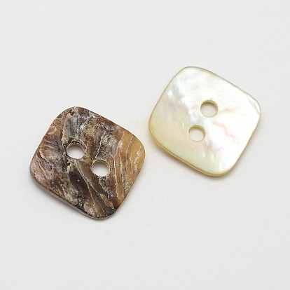 2-Hole Square Mother of Pearl Buttons, Akoya Shell Button, 10x10x1mm, Hole: 1.5mm, about 720pcs/bag