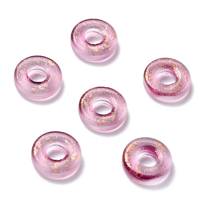 Frosted Glass Beads, with Glitter Powder, Disc/Flat Round