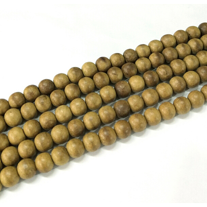 Brins de perles en bois de camphre naturel, ronde, teint