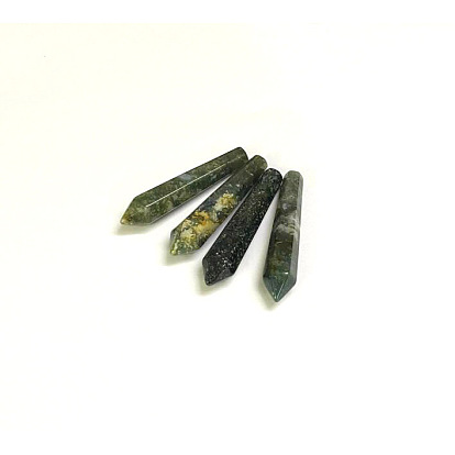 Natural Moss Agate Pointed Beads, Healing Stones, Reiki Energy Balancing Meditation Therapy Wand, Bullet, Undrilled/No Hole Beads