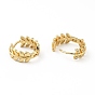 Clear Cubic Zirconia Leaf Hoop Earrings, Brass Jewelry for Women