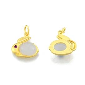 Alloy Glass Charm, with Rhinestone, Matte Gold Color, Rabbit
