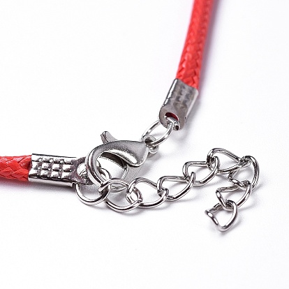 Waxed Cord Necklace Cords, with Zinc Alloy Lobster Clasps and Iron Chains, 460x2mm