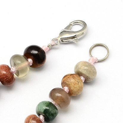 Colliers mode de perles de pierres précieuses, avec fermoirs mousqueton en alliage de zinc plaqué platine, 18.5 pouce