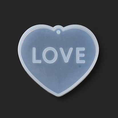 Coeur en silicone avec des moules à pendentif mot creux, moules de moulage en résine sur le thème de la saint-valentin, pour la fabrication de bijoux en résine uv & résine époxy