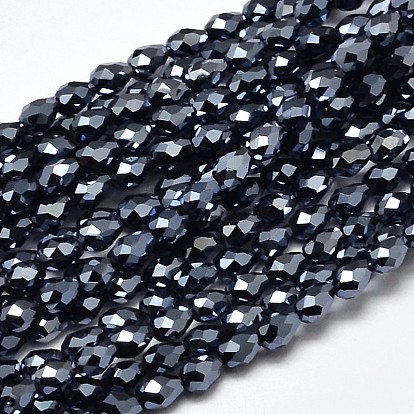 Brins de perles de verre galvanisées plaquées pleines de larme à facettes, 5x3mm, Trou: 1mm, Environ 100 pcs/chapelet, 17.7 pouces ~19.6 pouces