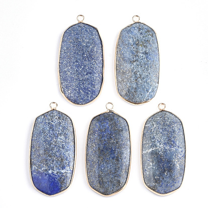 Natural Gemstone Pendants, with Brass Findings, Oval, Golden