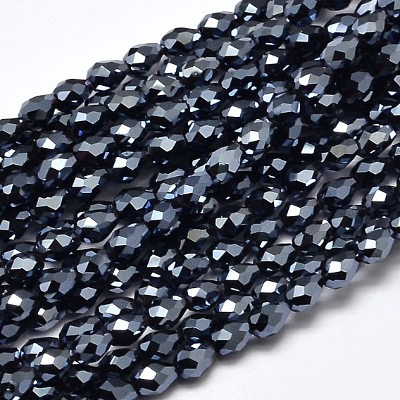 Brins de perles de verre galvanisées plaquées pleines de larme à facettes, 5x3mm, Trou: 1mm, Environ 100 pcs/chapelet, 17.7 pouces ~19.6 pouces