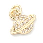 Brass Clear Cubic Zirconia Charms, Long-Lasting Plated, with Jump Ring, Planet