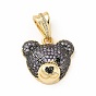 Rack Plating Brass Micro Pave Cubic Zirconia Pendants, Cadmium Free & Lead Free, Real 18K Gold Plated, Long-Lasting Plated, Bear Head Charm