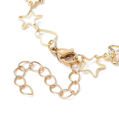 Fabricación de pulseras de cadena de eslabones de latón con corazón de estrella de mar y mariposa hechas a mano, con cierre de pinza, apto para encantos de conector