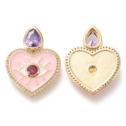Micro cuivres ouvrent pendentifs zircone cubique, avec l'émail, plaqué longue durée, coeur et larme et oeil, rose