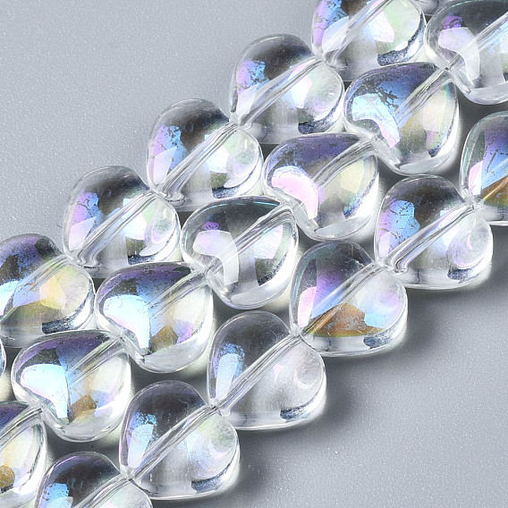 Abalorios de vidrio electrochapa, color de ab, corazón