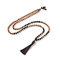 Colliers enveloppants en perles de bois et d'oeil de tigre, colliers pendentifs pompons en polyester pour femmes