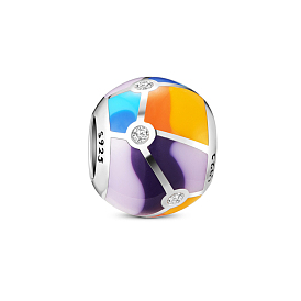 TINYSAND 925 Sterling Silver Colorful Enamel Charm European Bead, with Cubic Zirconia, 10.08x9.22mm, Hole: 4.84mm