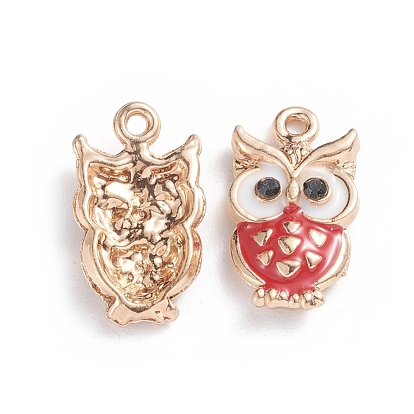 Alloy Enamel Pendants, for DIY Accessories Making, Owl, Golden