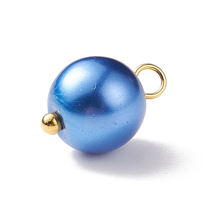 Pendentifs en perles de verre, avec les accessoires en laiton plaqués or, ronde