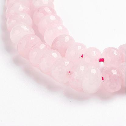 Natural Rose Quartz Beads Strands, Rondelle, Faceted