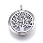 316 Surgical Stainless Steel Diffuser Locket Pendants, with Perfume Pad and Magnetic Clasps, Flat Round with Tree of Life