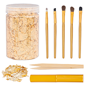 Olycraft DIY Gilding Crafting Tool Kits, with Foil Paper for Arts, Bamboo Nonslip Anti-Static Pointed Tip Tweezer and Artificial Fiber Horse Hair Eye Brush Set