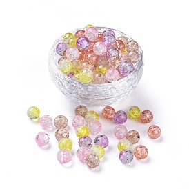 5 Colors Spray Painted & Baking Painted Crackle Glass Beads, Round