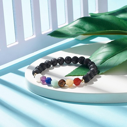 Bracelet de puissance de diffuseur d'huile de perles rondes d'oeil de tigre naturel, 7 chakra pierre mixte protection bijoux porte-bonheur pour femme