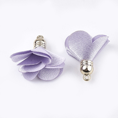 Cloth Pendants, with CCB Plastic, Flower, Golden