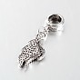 Antique Silver Tone Large Hole Alloy Rhinestone European Dangle Charms, with Wing Pendants, 32mm, Hole: 5mm