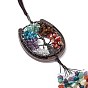 Gemstone Chip Tree of Life Pendants Decoration, Brass Horse Shose Tassel Gems Hanging Ornaments