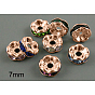 Séparateurs perles en verre avec strass en laiton, grade de aaa, bord ondulé, sans nickel, couleur métal or rose , rondelle, 7x3.2mm, Trou: 1.2mm