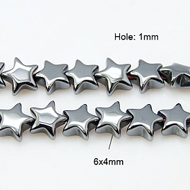 Non-Magnetic Synthetic Hematite Beads Strands, Star, Gray, 6x6x4mm, Hole: 1mm
