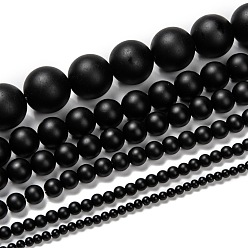 Natürliche schwarze Achat Perlen Stränge, Klasse A, matt, Runde, gefärbt und erhitzt