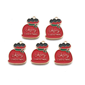 Rack Plating Alloy Enamel Charms, Cadmium Free & Nickel Free & Lead Free, Light Gold, Bag with Word Merry Christmas